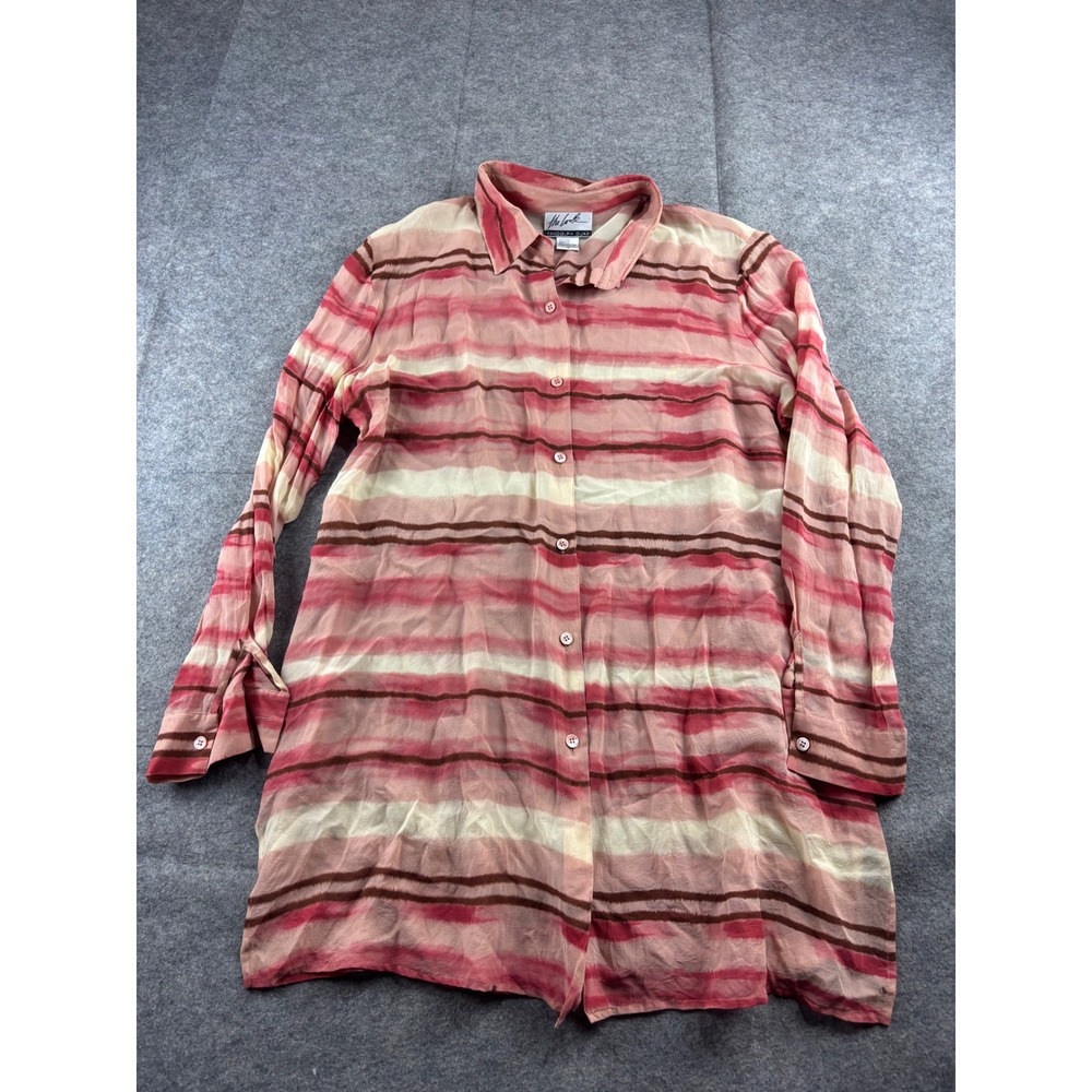 The Look Randolph Duke 100% Silk Tunic Blouse Pink Striped Womens 16 boho artsy